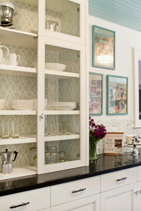 41+] Wallpaper Inside Kitchen Cabinets