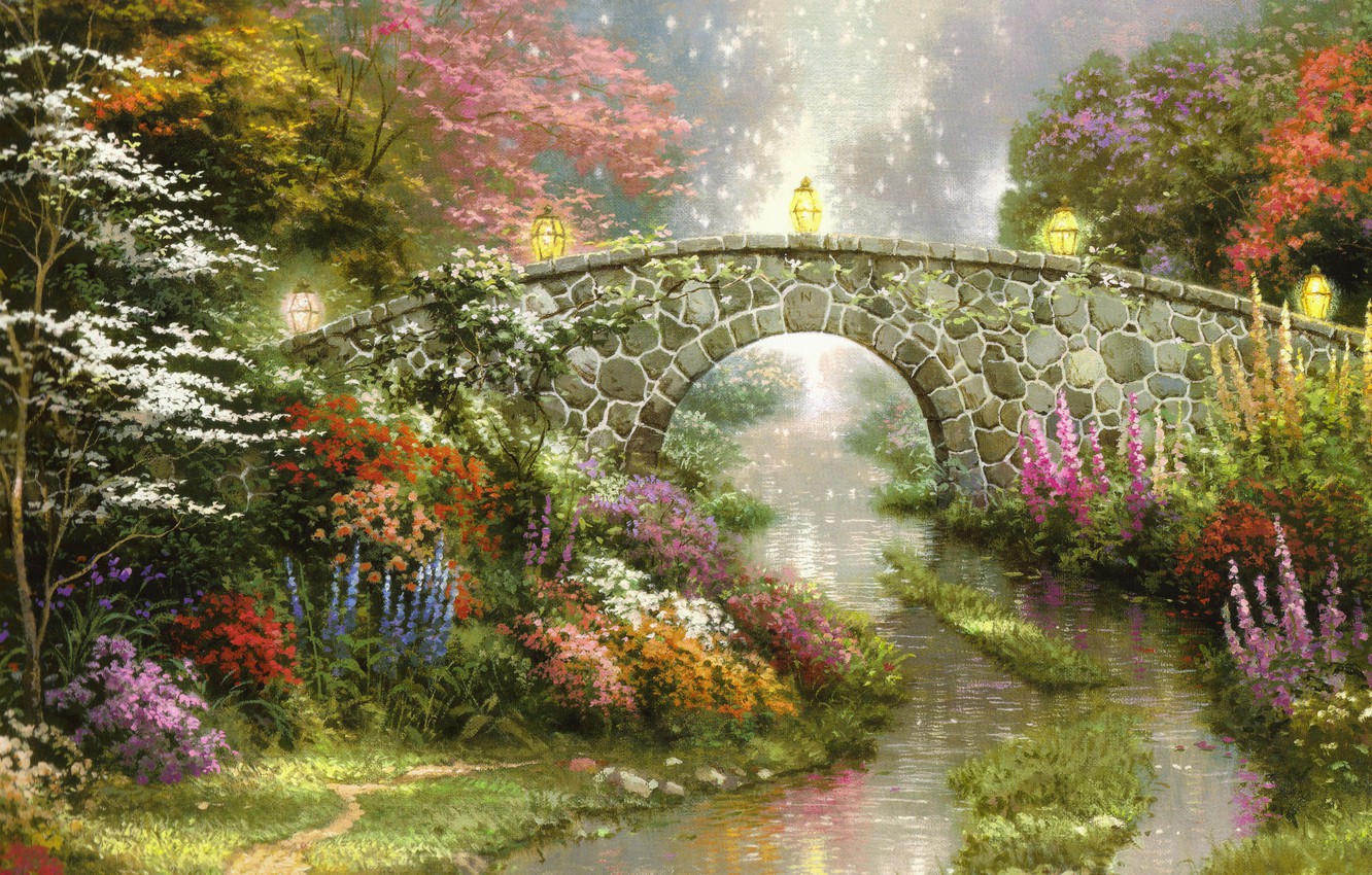 Wallpaper Flowers Bridge Nature Magic Lights Beautiful