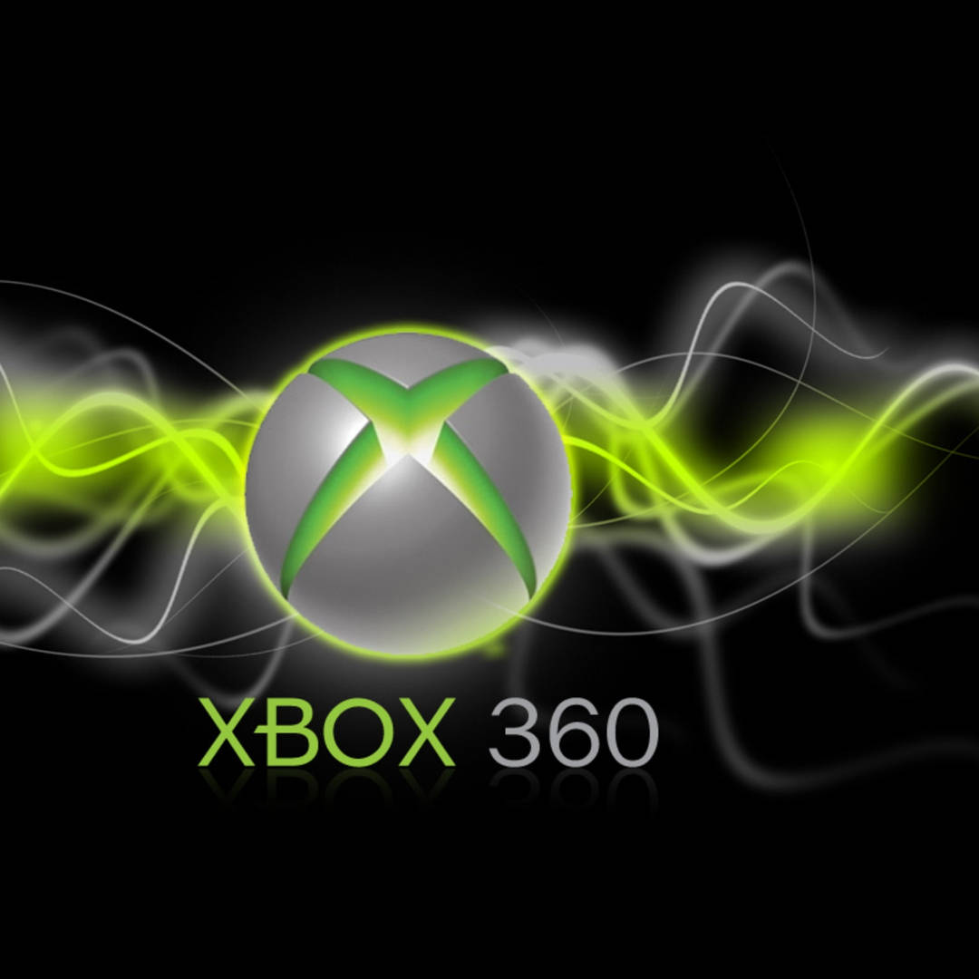 Xbox 360 logo with abstract green and white light trails on a black background
