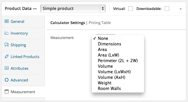 woocommerce measurement price calculator measurement types available