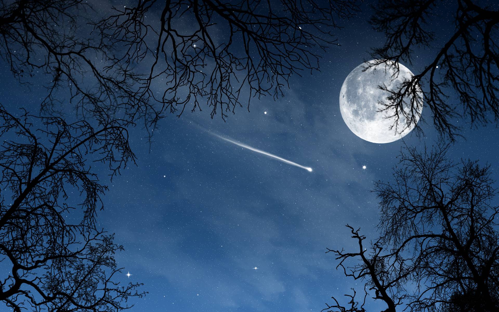 Moon And Stars Beautiful Night Sky With Full A