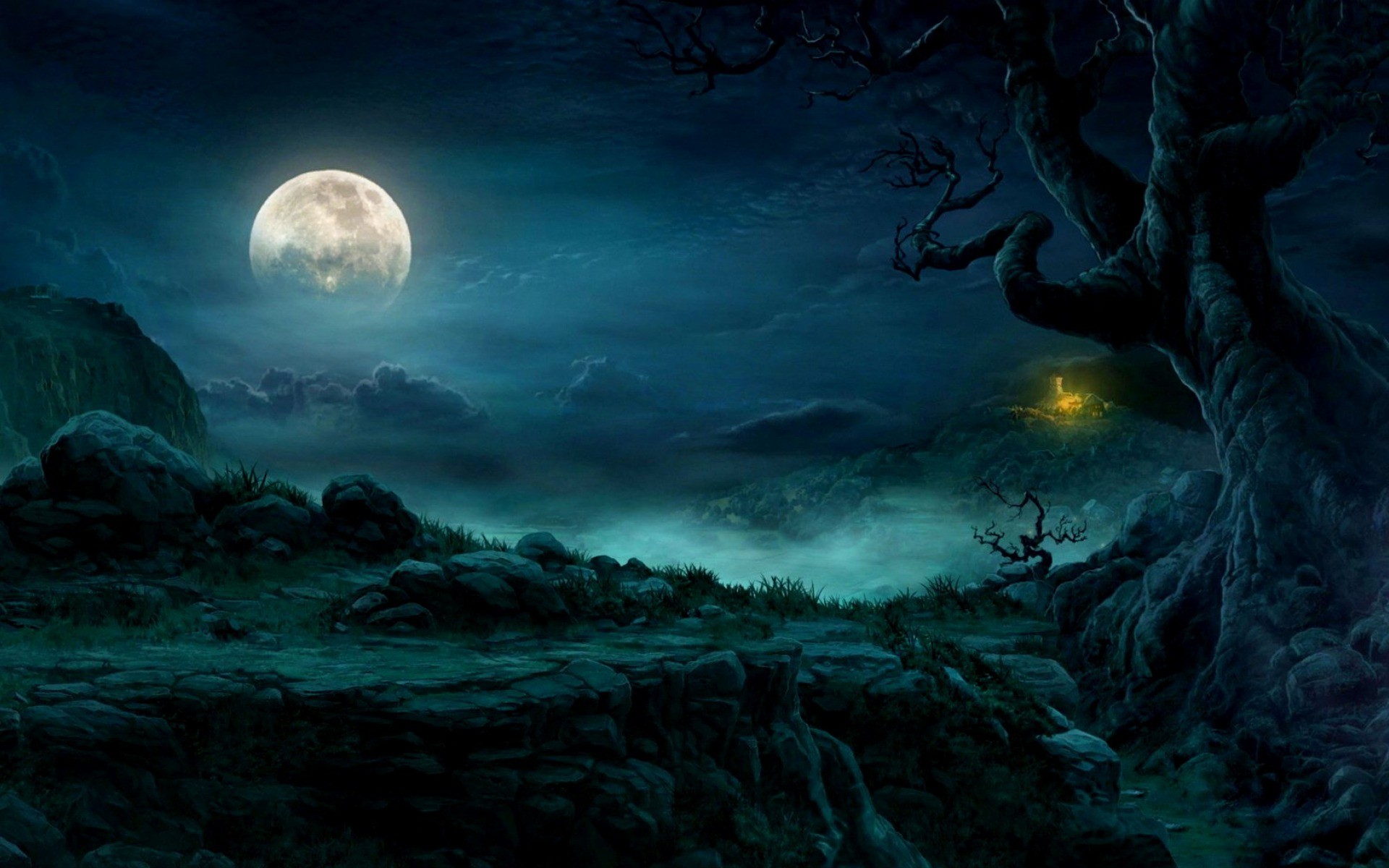 Mysterious Night Full Moon Wallpaper And Stock Photos Forest