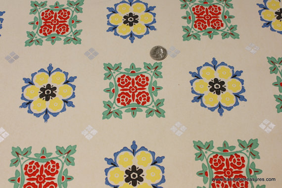 S Vintage Wallpaper Yellow Green Red And Blue Charming Design