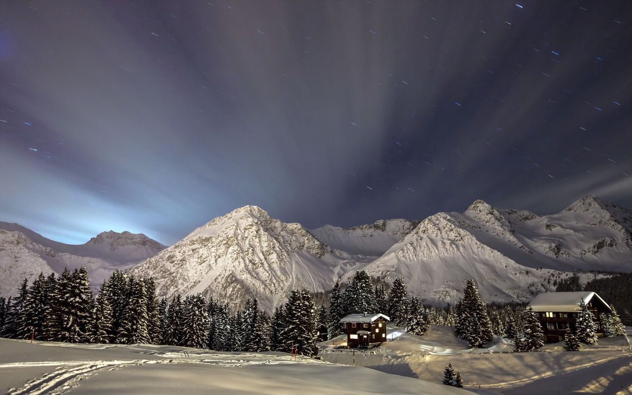 Winter Night In The Mountains Wallpaper