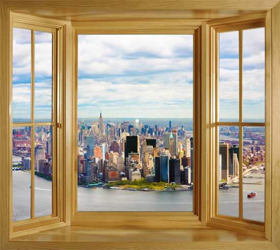 New York Skyline From The Hudson Window Scene Wall Mural