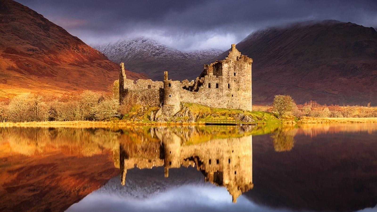  landscapes nature scotland lakes kilchurn castle reflections wallpaper