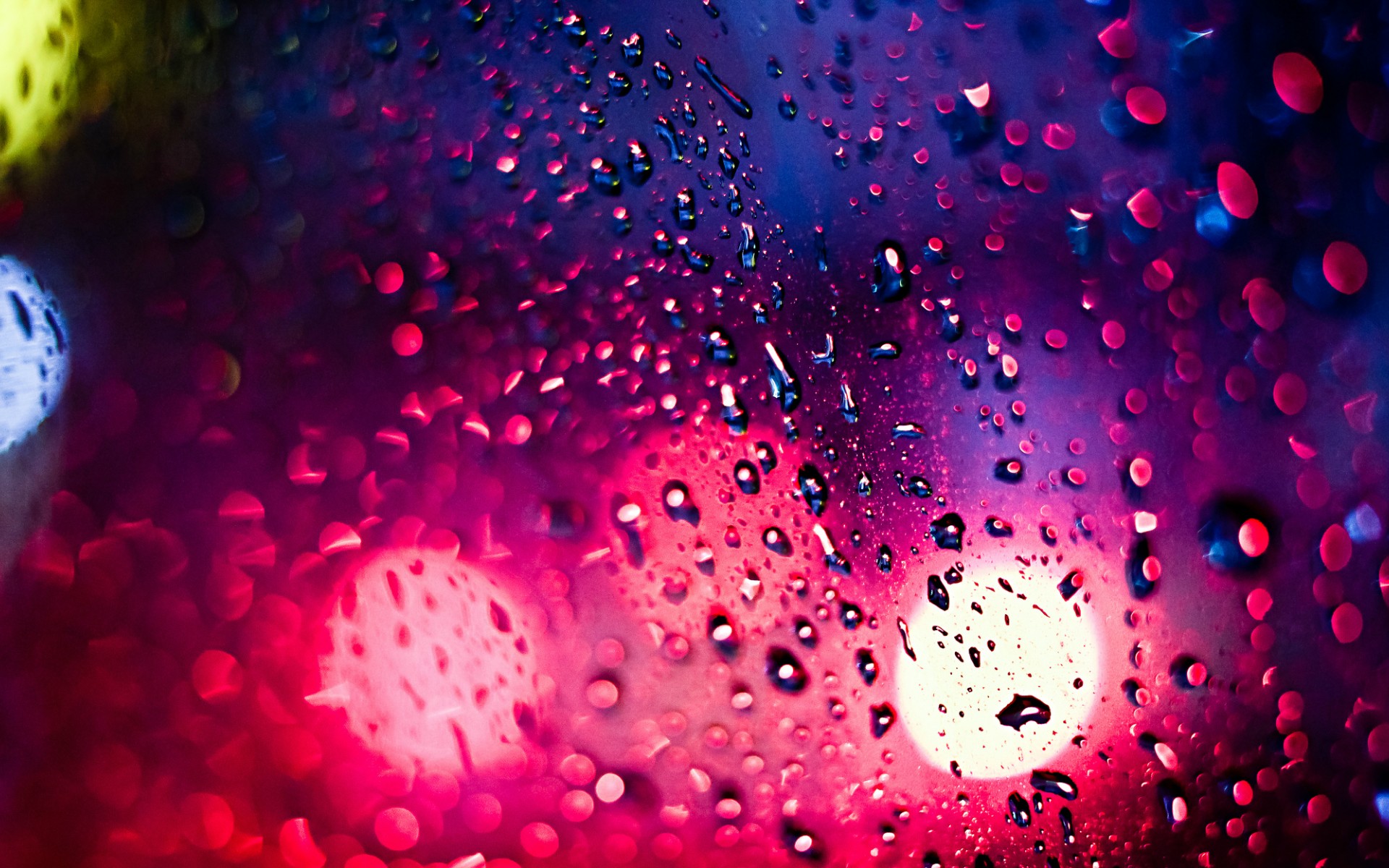 Bokeh Drops Rain Lights Window Glass Water Color Wet