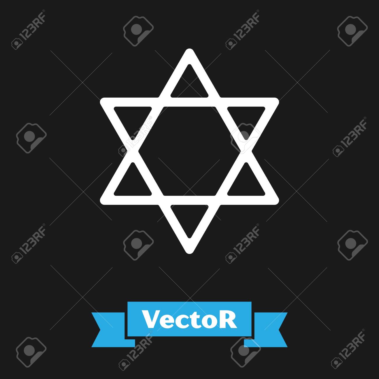 White Star Of David Icon Isolated On Black Background Jewish