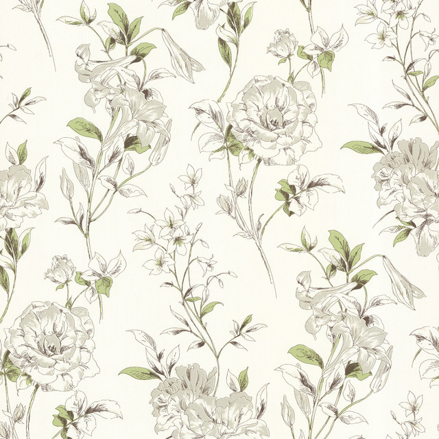 Jolie Green Floral Toss Wallpaper Traditional By