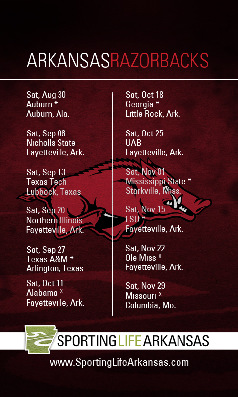  800 2014 Arkansas Razorback Football Schedule Smartphone Background
