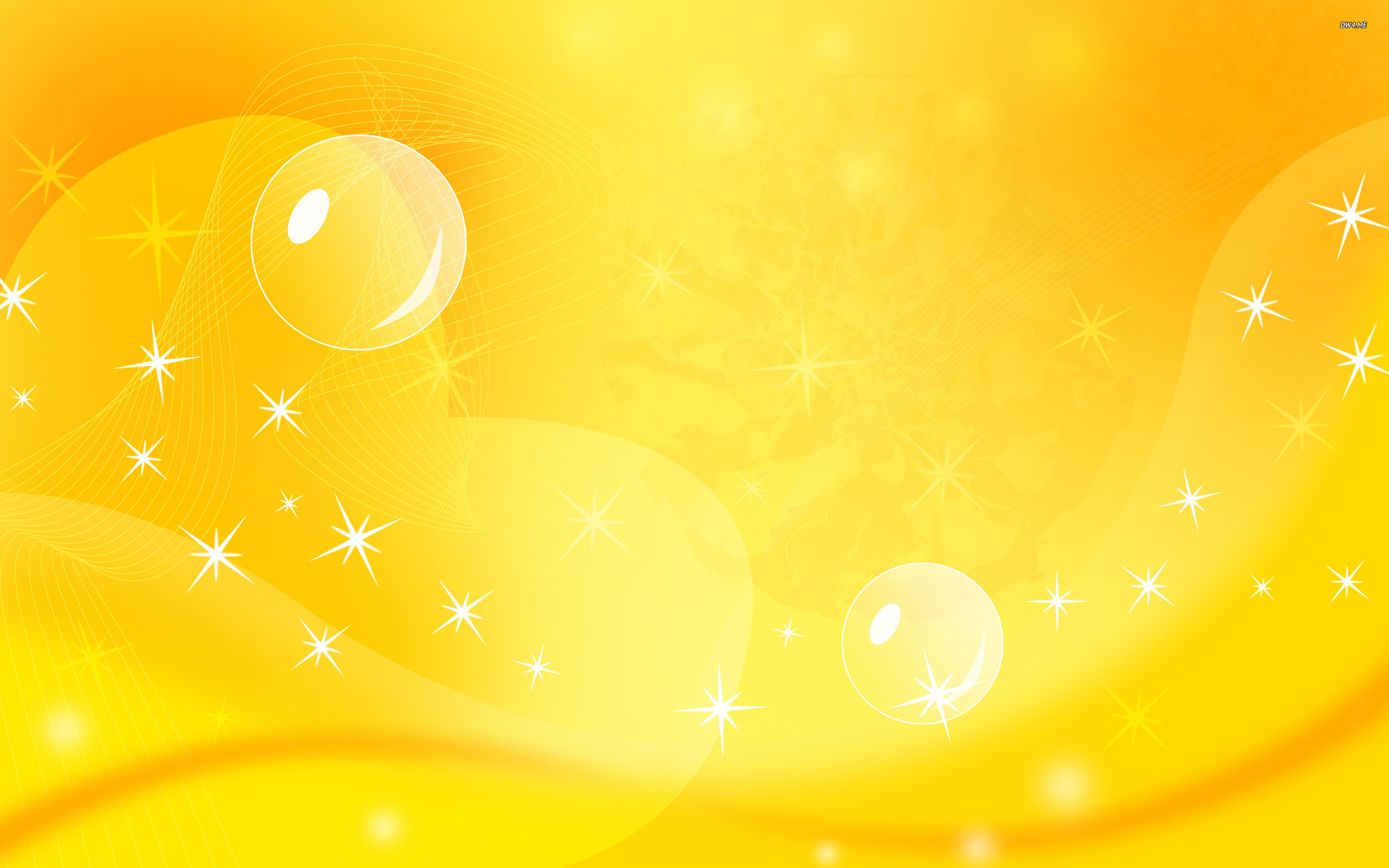Bright Yellow Abstract Background with Bubbles and Stars