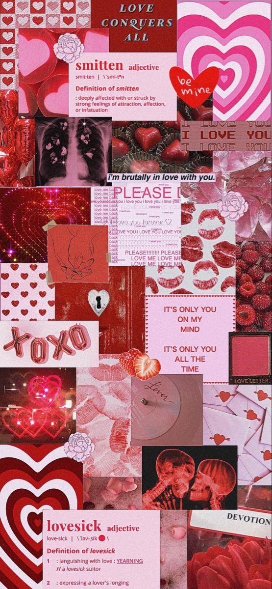 Valentine Collage Aesthetic In Pink Kisses Wallpaper