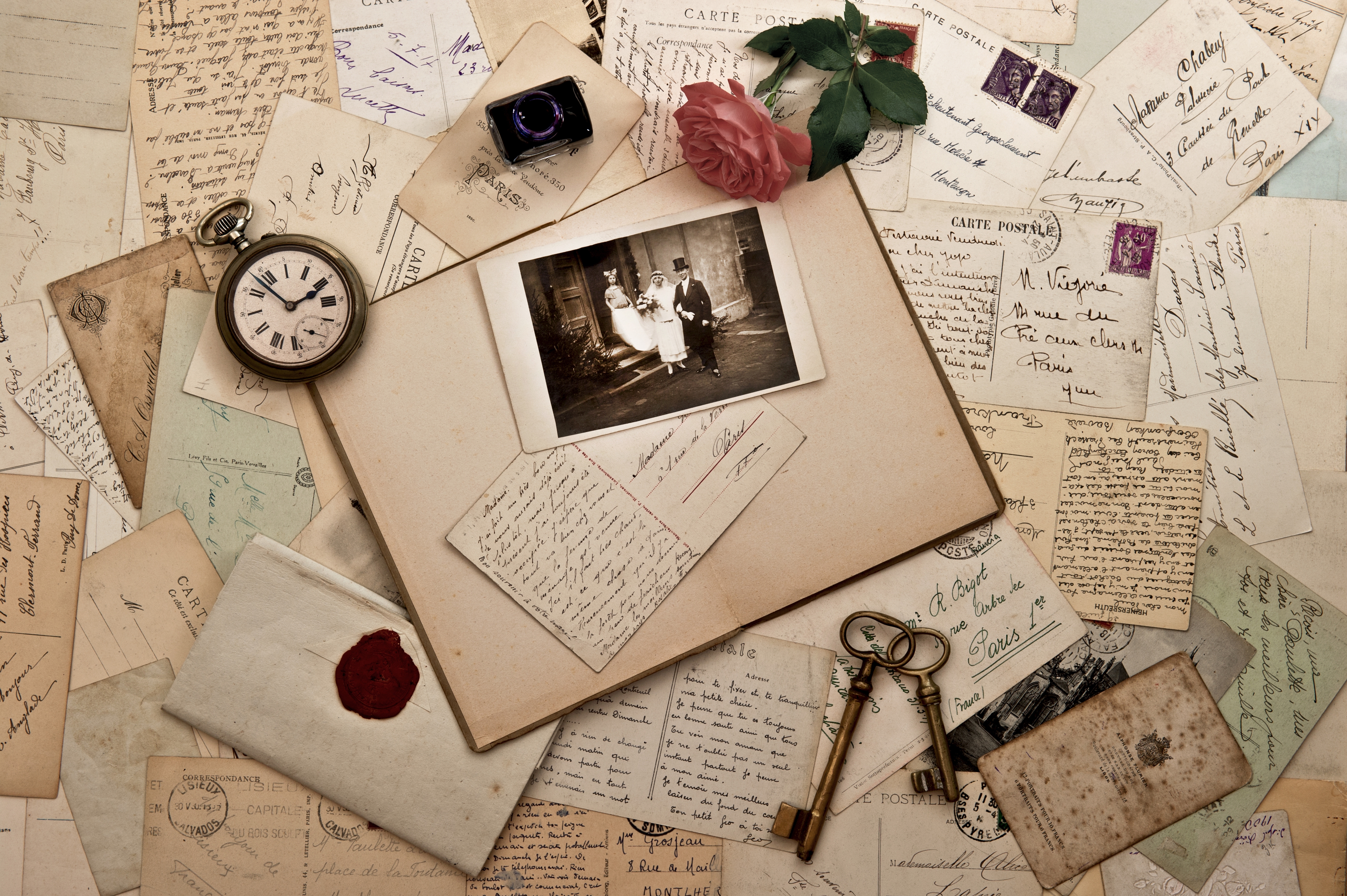 Vintage Letters Postcards Photographs Old Envelopes Keys Watches