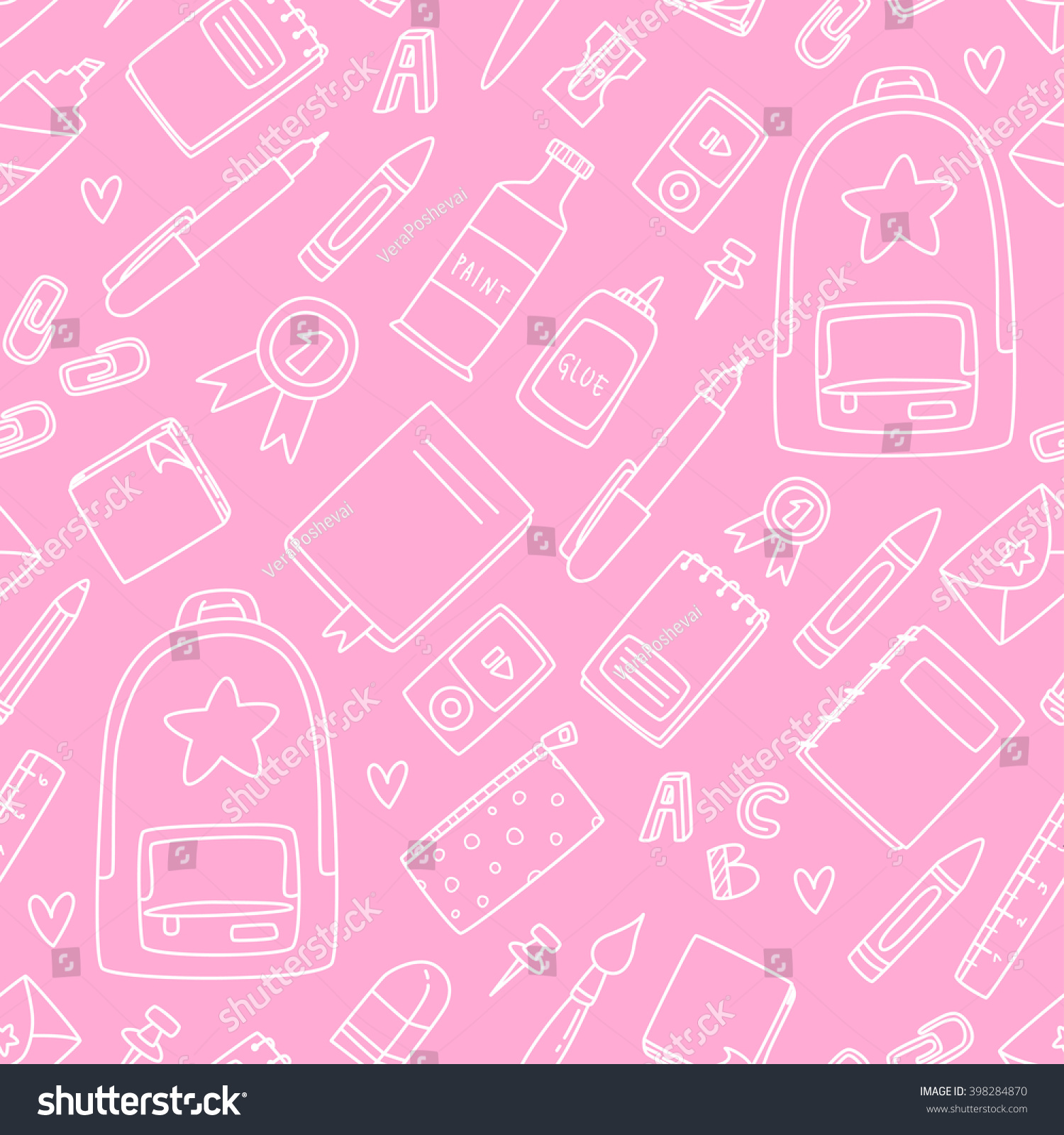 Seamless Vector Pink Background School Office Stock