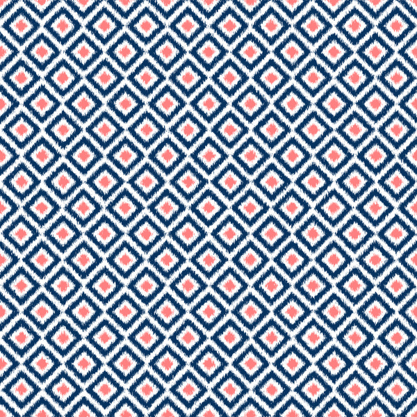 Navy Blue and Coral Diamond Ikat Pattern Art Print by Heartlocked
