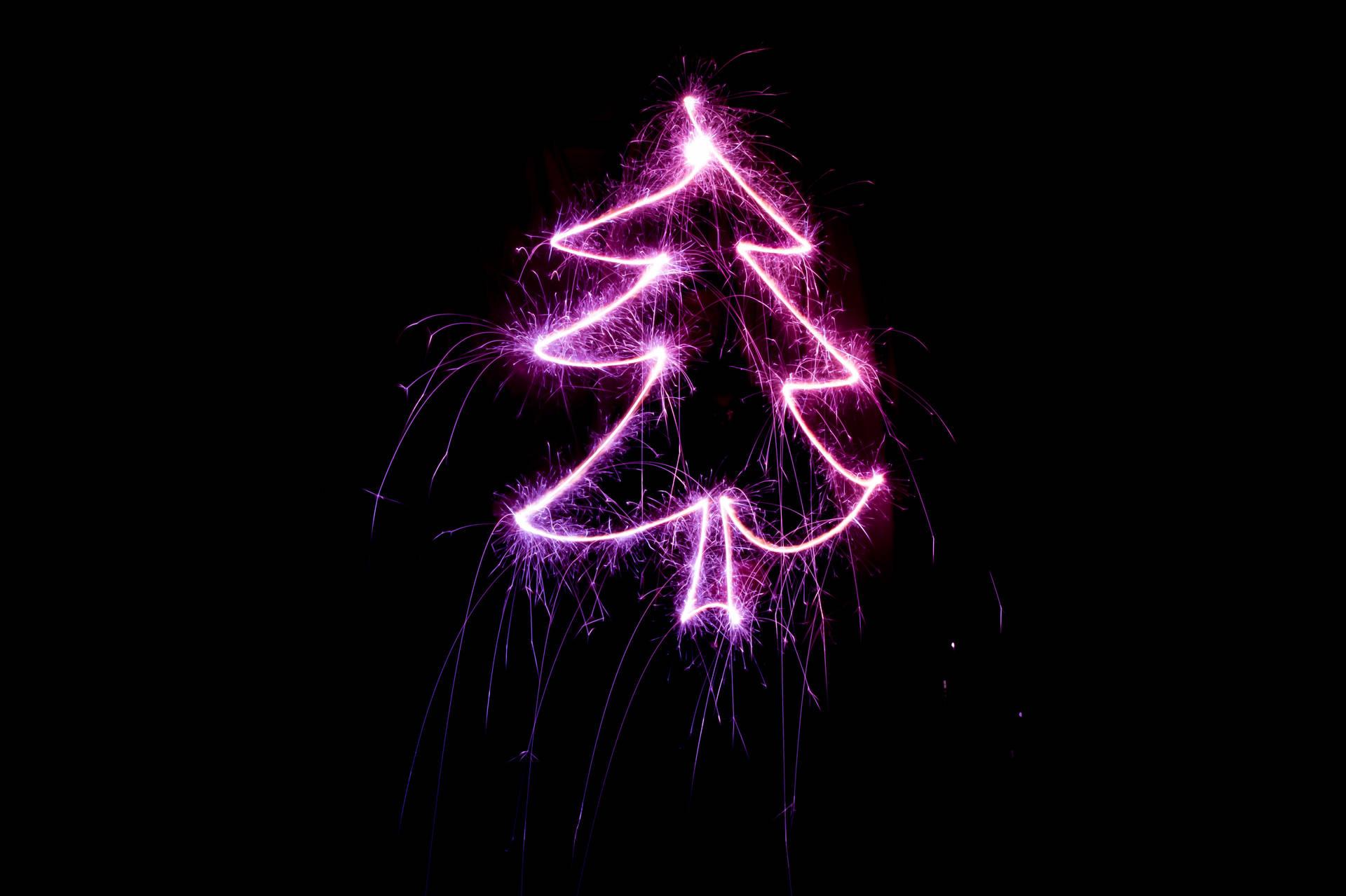 Download A magenta Christmas lights tree against a starry night