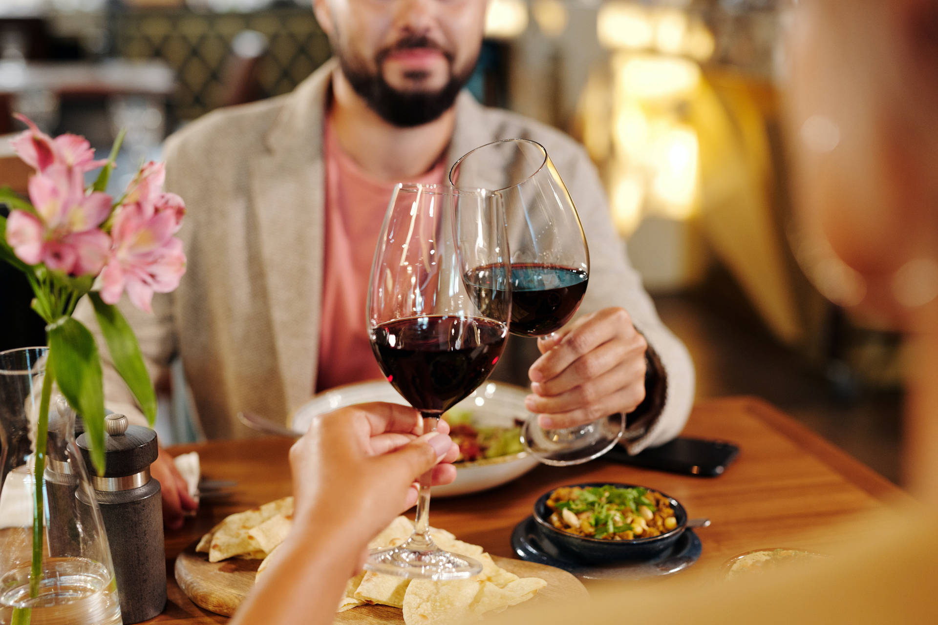 Couple Hands Wine Glasses Wallpaper
