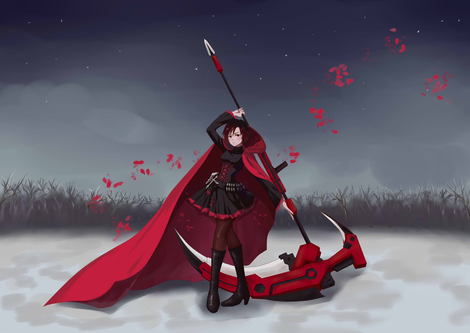 Rose Rwby Anime Girl Red Cape Death Scythe Black