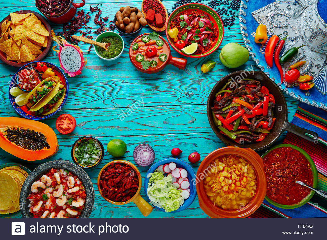 Mexican Food Mix Copyspace Frame Colorful Background Mexico Stock