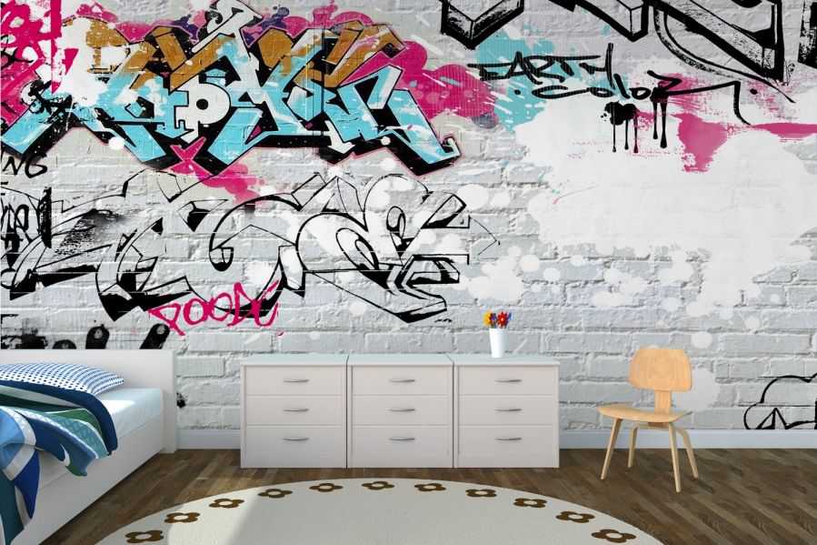 White Wall Graffiti Wallpaper Mural Muralswallpaper