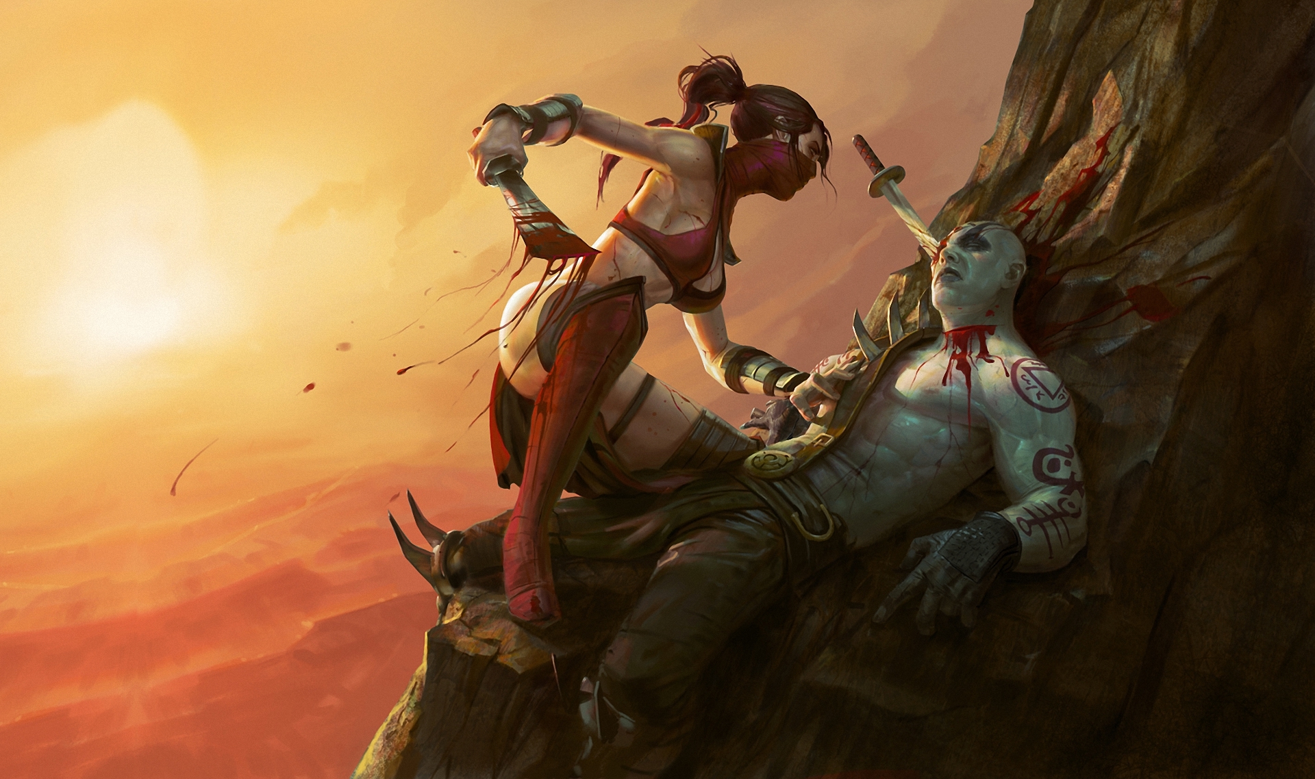  quan chi girl man weapons blood rock wallpapers photos pictures