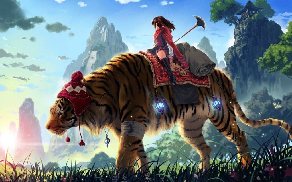 Tigers Wallpaper Fanart Art wallpaper of a girl on a tiger going