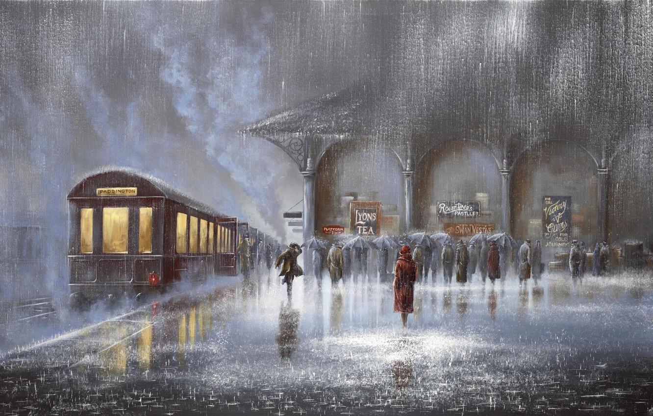 Wallpaper People Rain Woman Meeting Station Train Picture