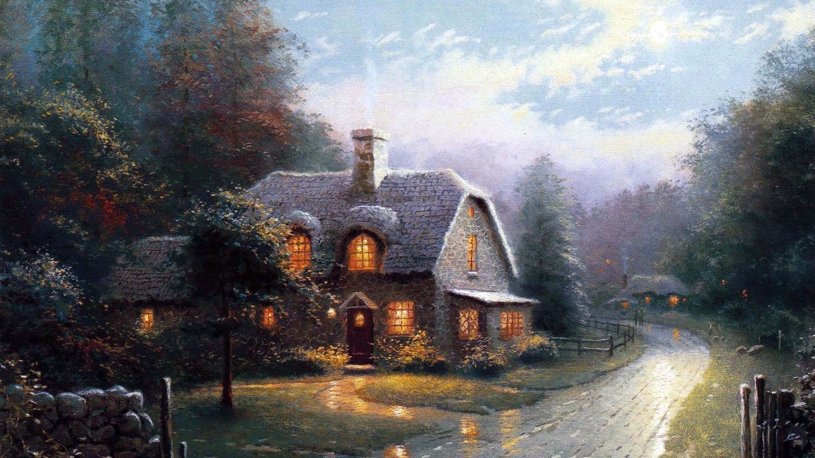 Paintings Nature Wallpaper Trees Houses