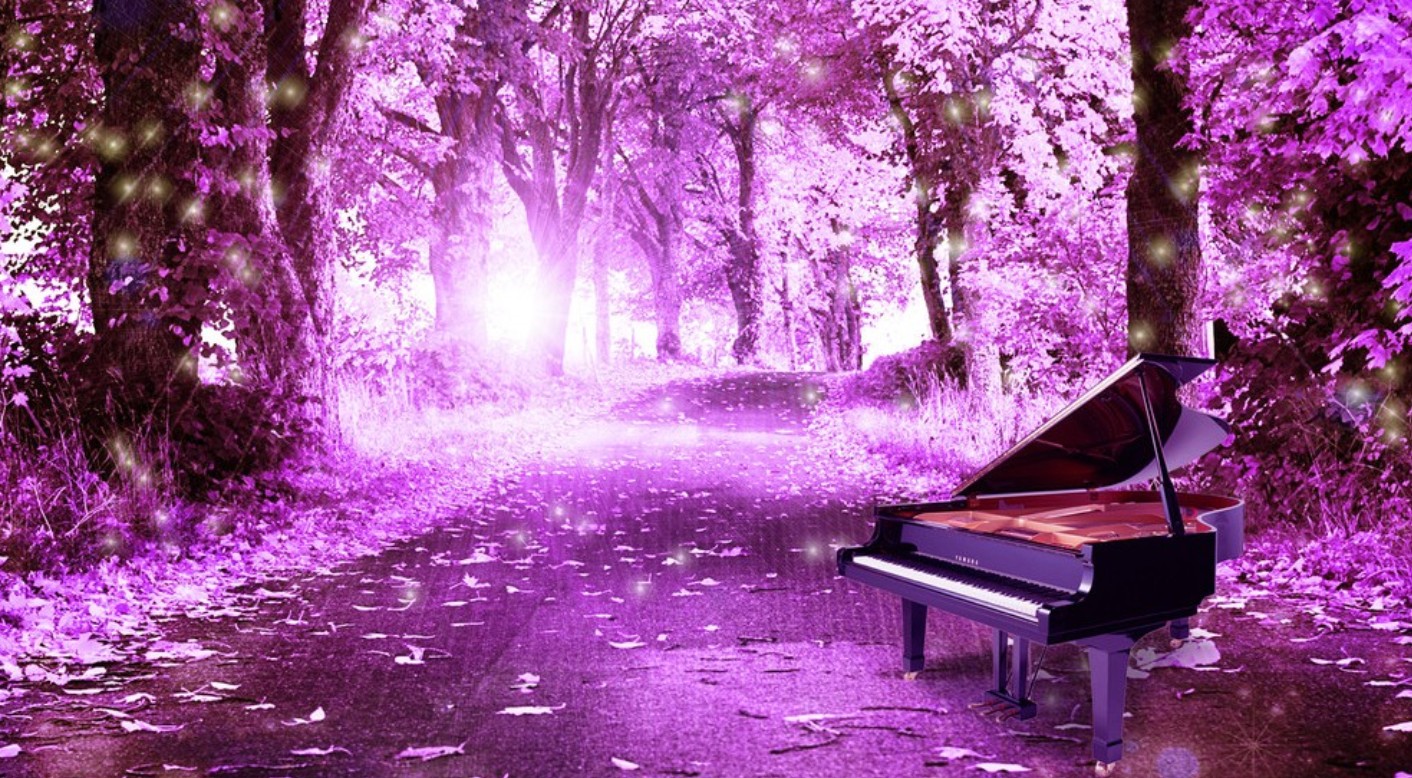 Purple Trees And Piano Heart Shaped Stone Casual