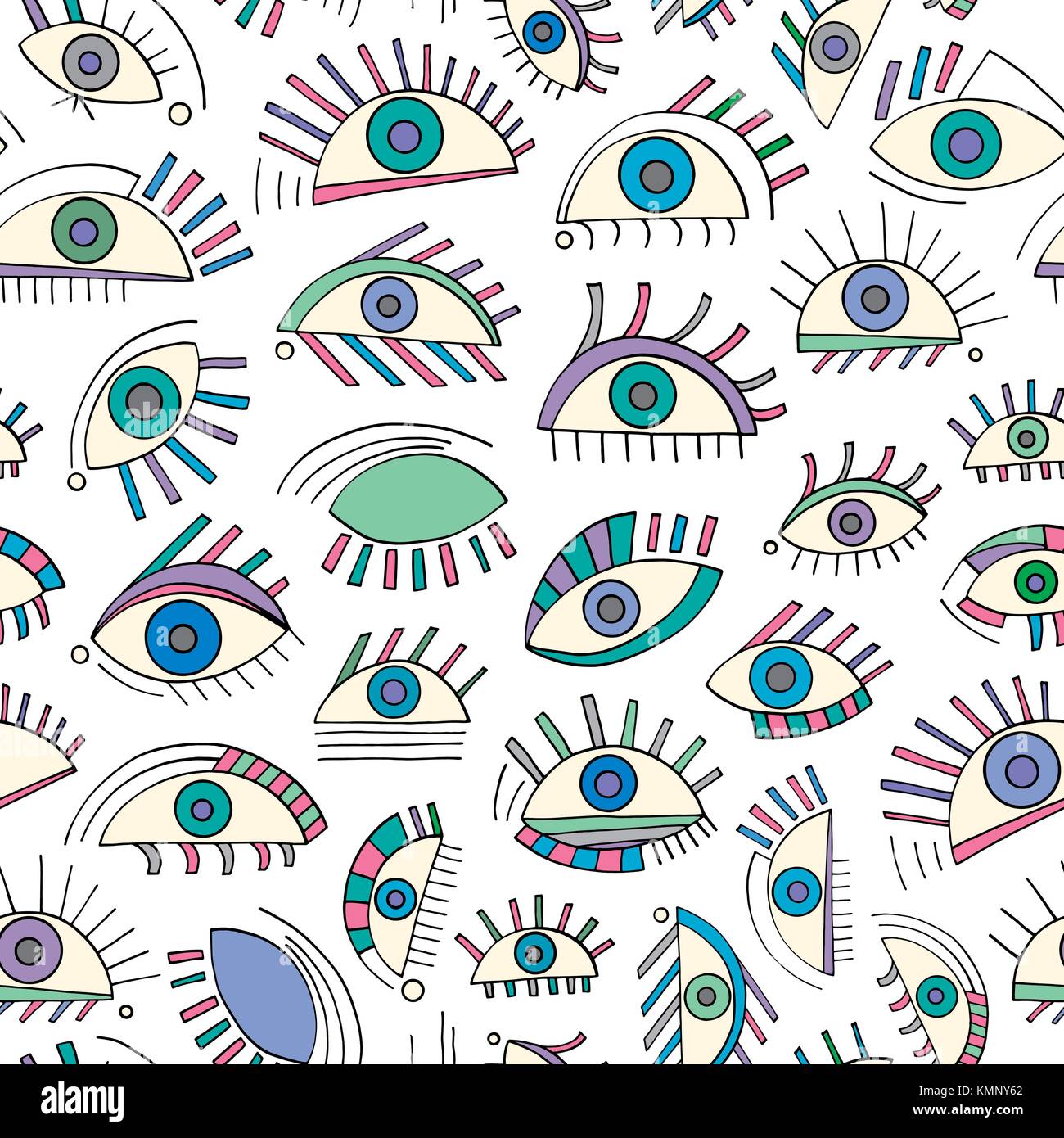 Hand drawn abstract eyes pattern Colorful sight seamless vector 1300x1390