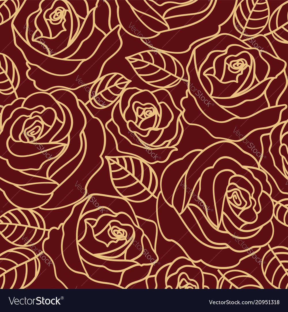 Beige Outline Roses On Burgundy Background Vector Image