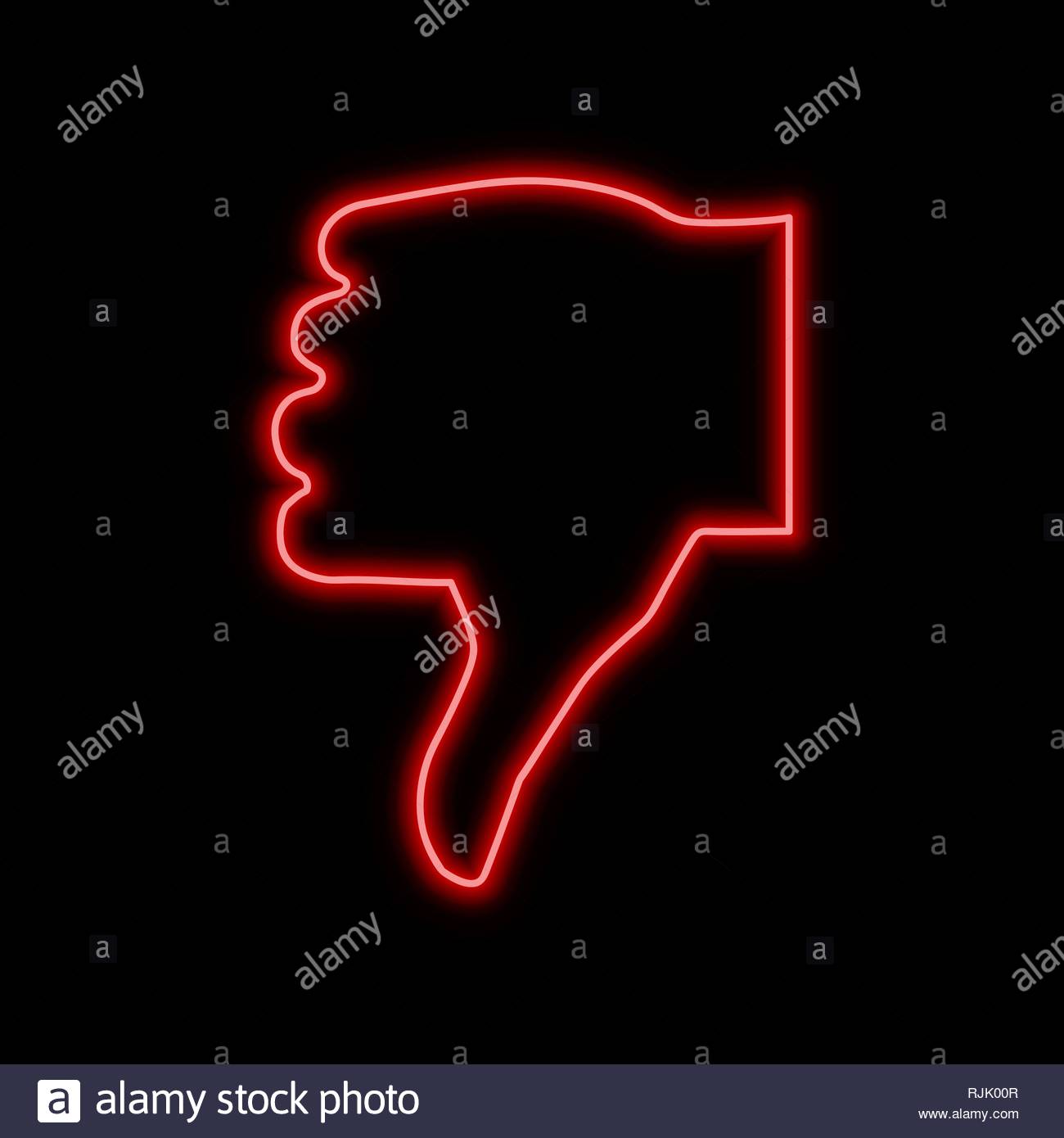 Thumb Down Dislike Neon Sign Bright Glowing Symbol On A Black
