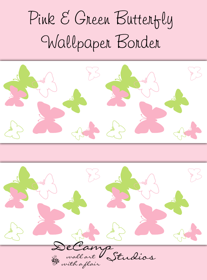 Pink Green Butterfly Wallpaper Border Wall Art Decals Baby Girl [284 700x947