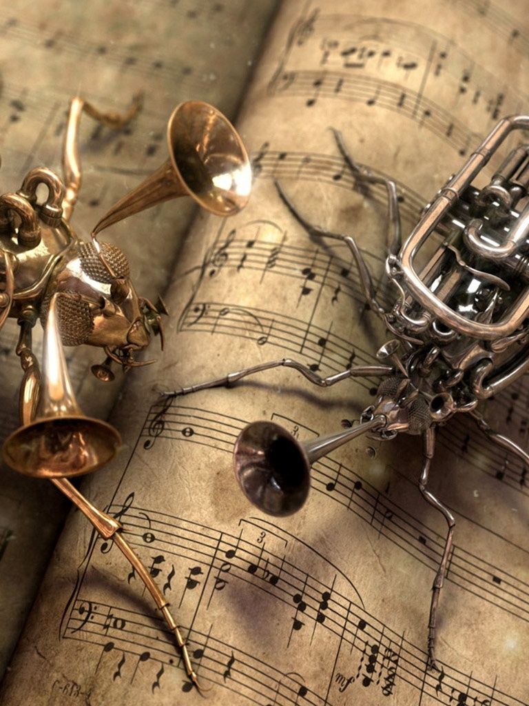 Trumpet And Cor Steampunk Bugs iPad iPhone HD