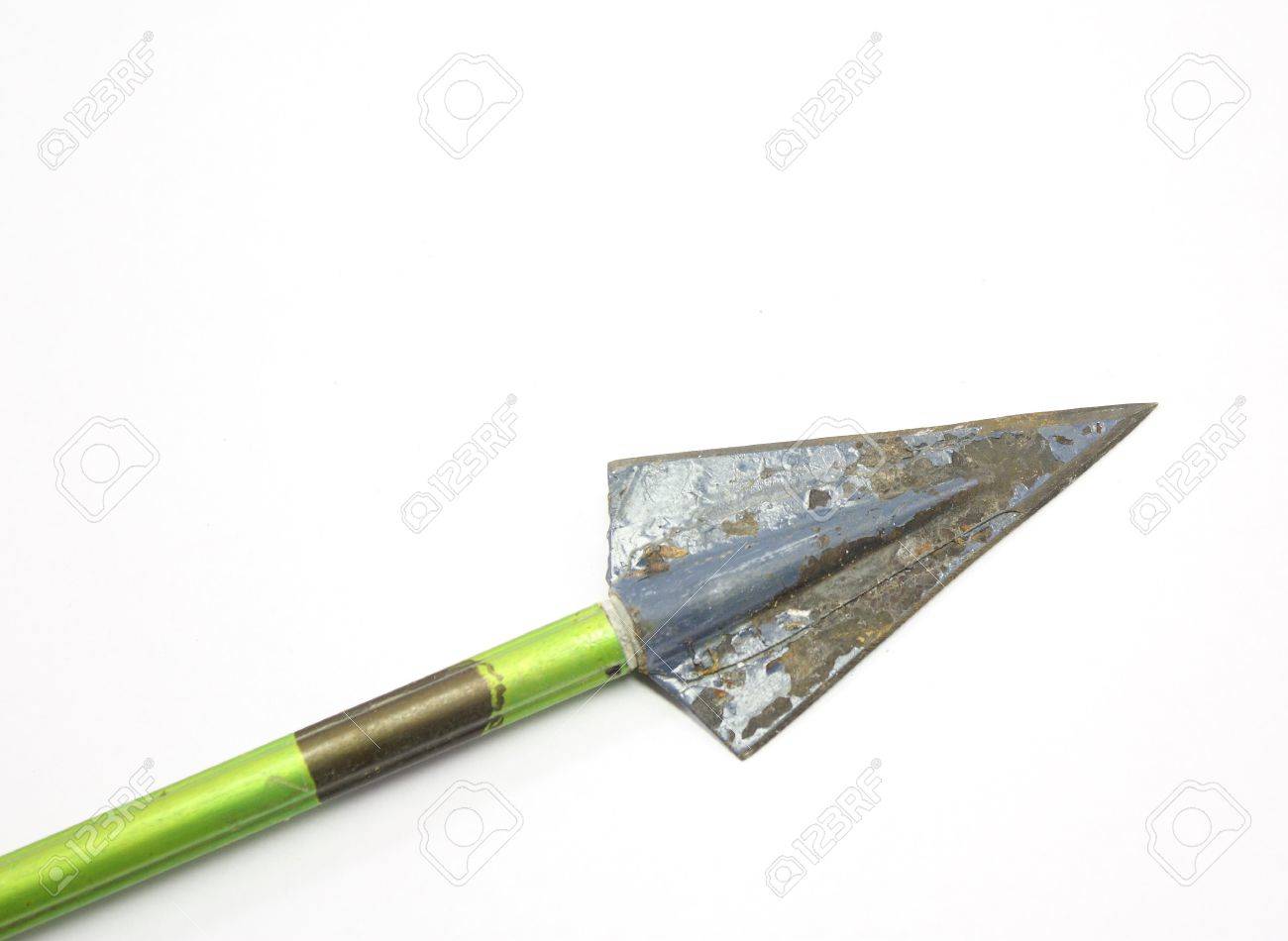 Old Vintage Arrow And Broadhead On White Background Stock Photo
