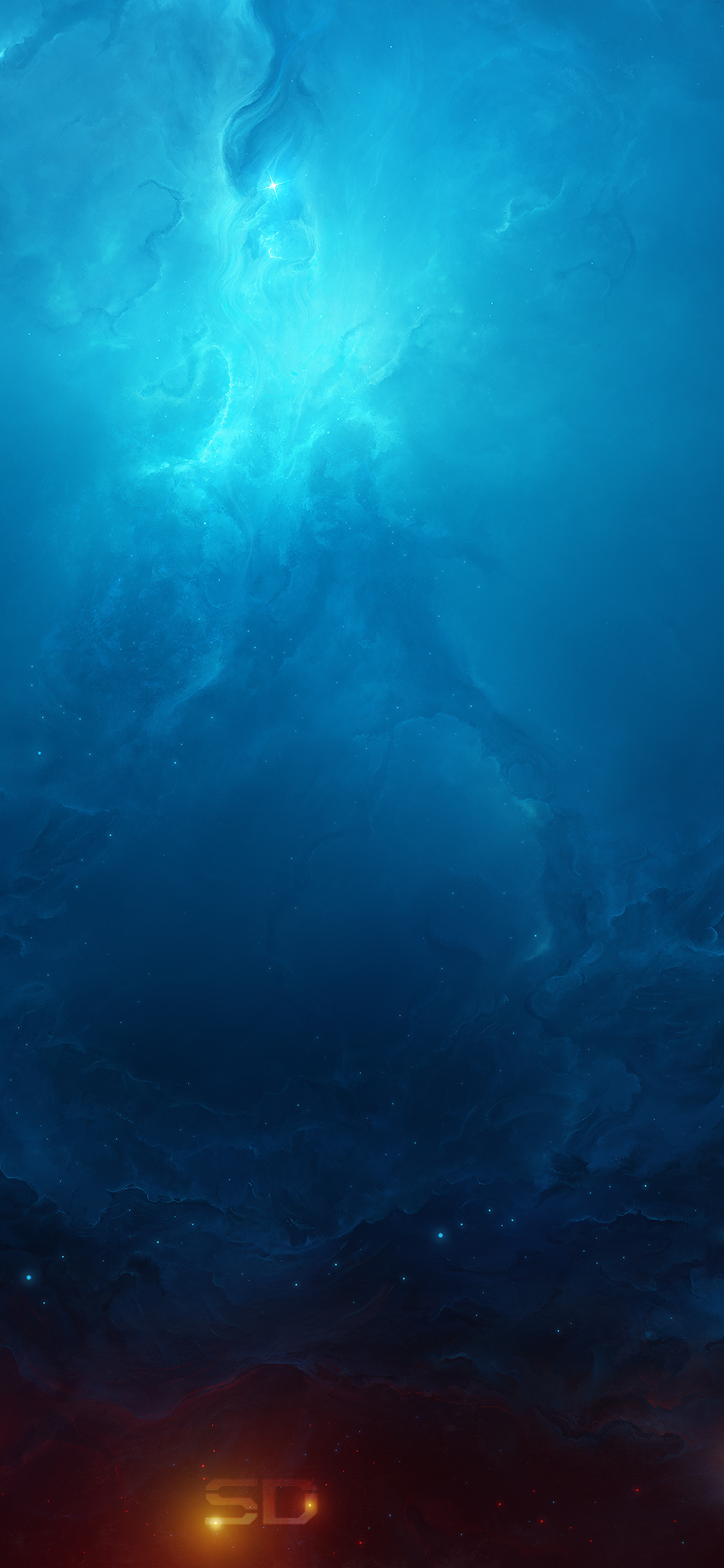 A breathtaking iPhone wallpaper showcasing the vastness of the universe, with vibrant blue nebula clouds transitioning into deep reddish hues, creating a stunning cosmic scene