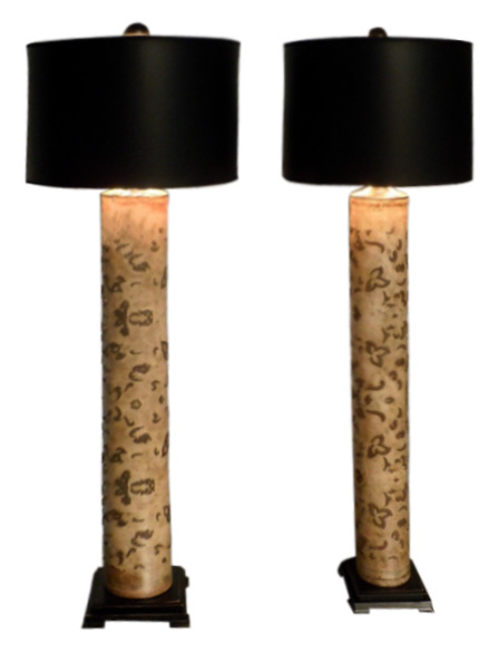 Tall Table Lamps From Antique Wallpaper Printing Rollers Pair Image
