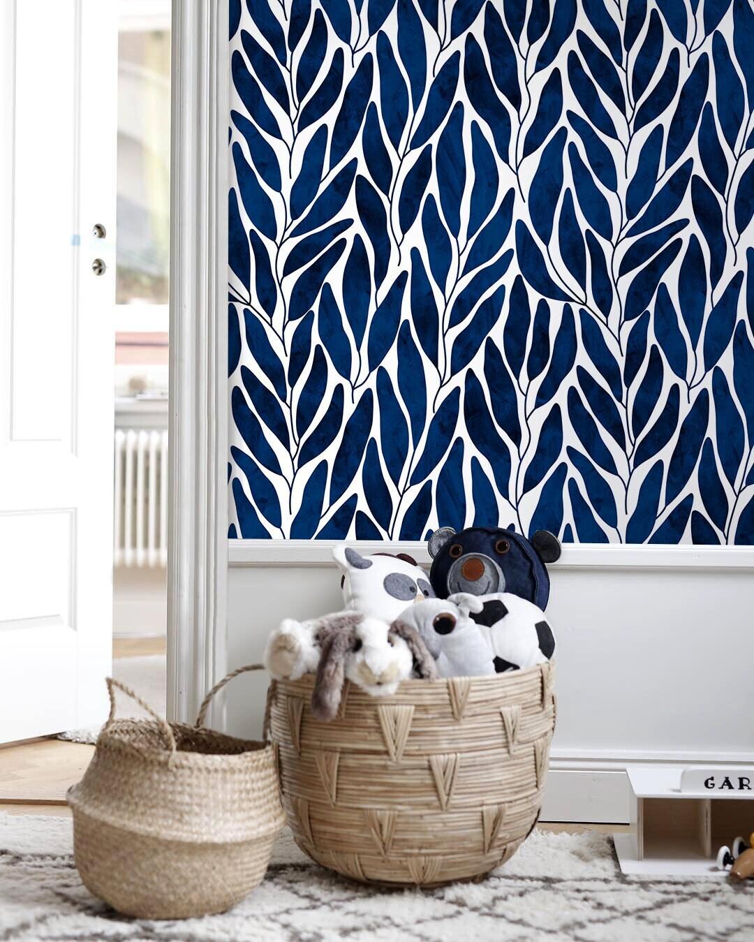 🔥 Free download Navy Blue Leaf Boho Wallpaper Peel and Stick Wallpaper