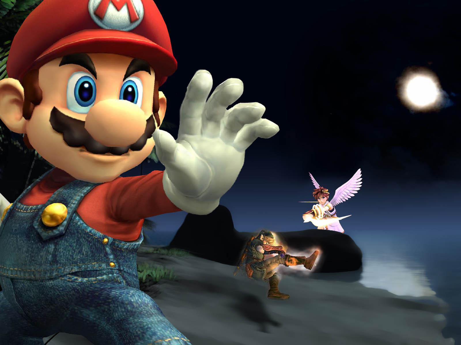 Super Mario in Action with Pit and Palutena