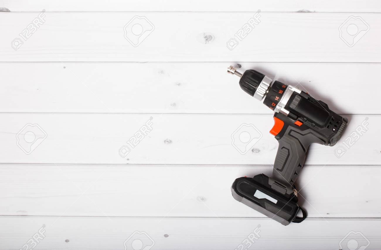 Cordless Drill And A On White Background Stock Photo