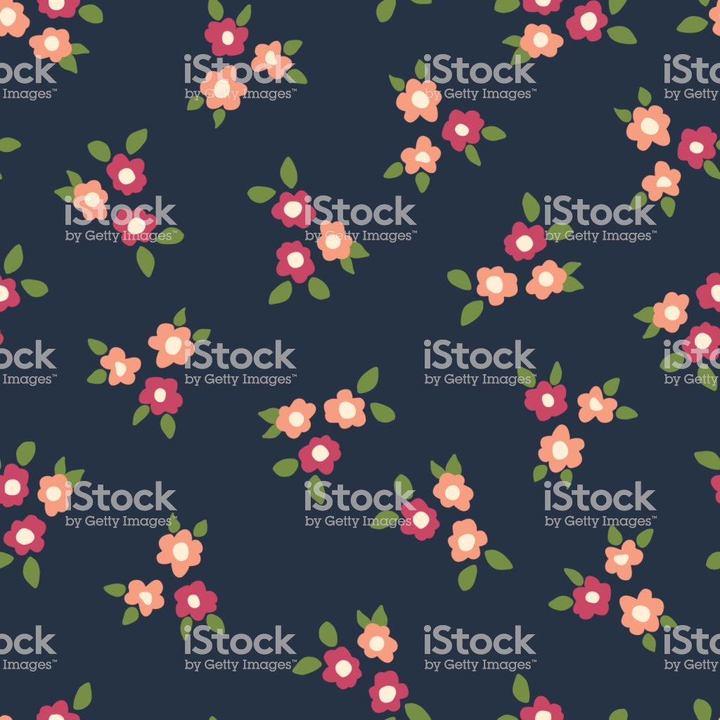 Scattered Ditsy Flowers Seamless Vector Repeating Background Coral