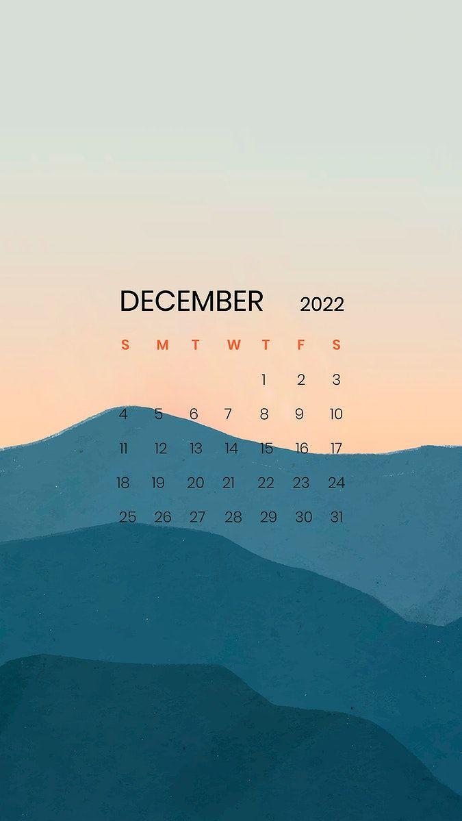 Mountain December monthly calendar iPhone wallpaper vector free