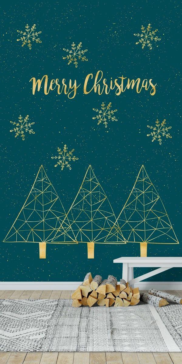 Merry Christmas Teal Gold wallpaper Happywall Gray Teal and