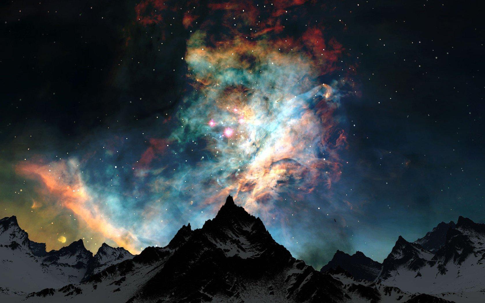 Mountains Clouds Nature Snow Outer Space Night Stars