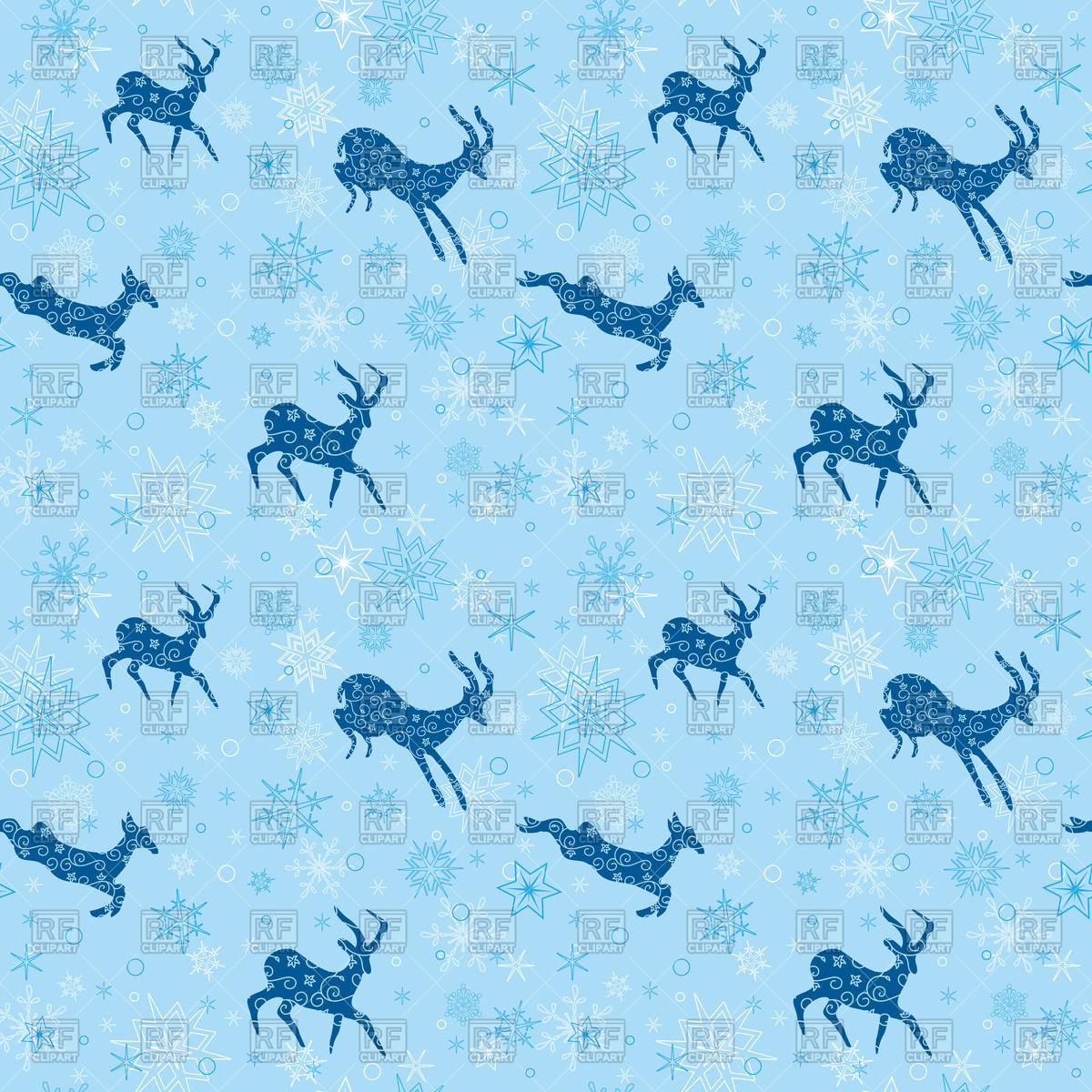 Light blue seamless christmas background with blue deers Vector