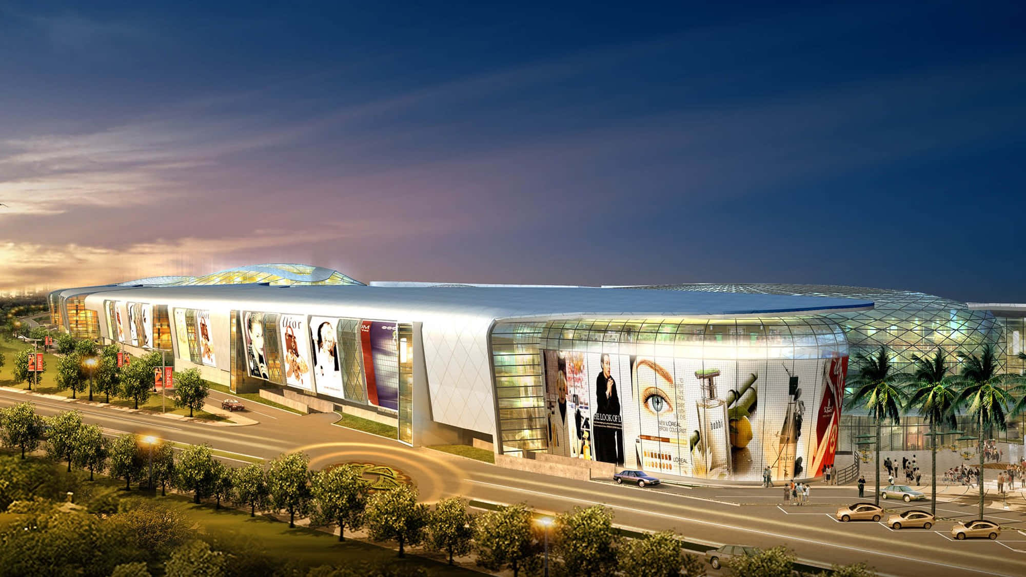 Bustling Shopping Mall With Modern Architecture Wallpaper