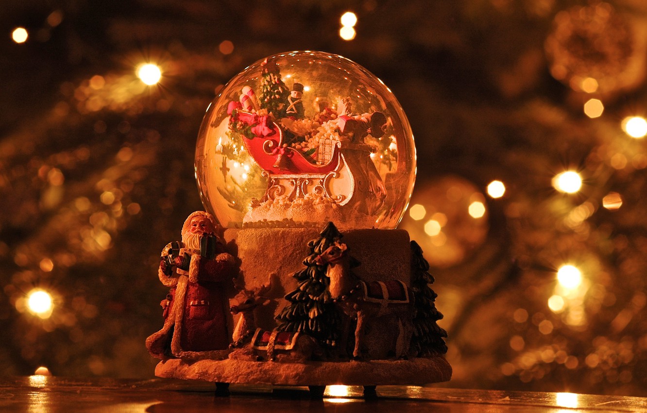 Wallpaper Christmas Reindeer Santa Claus Snow Globe Sleigh