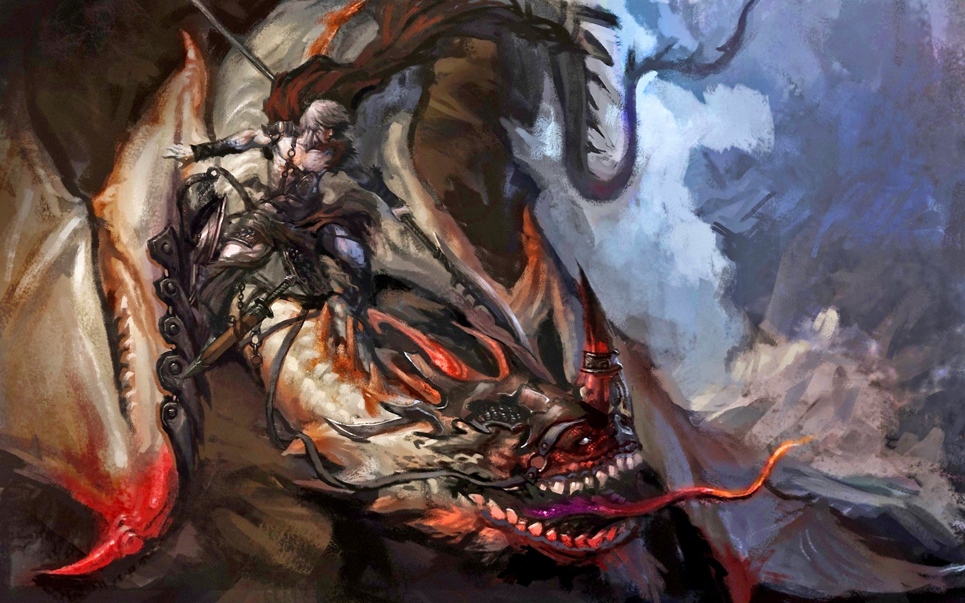 Dark Magic Fantasy Warrior Dragon Wallpaper