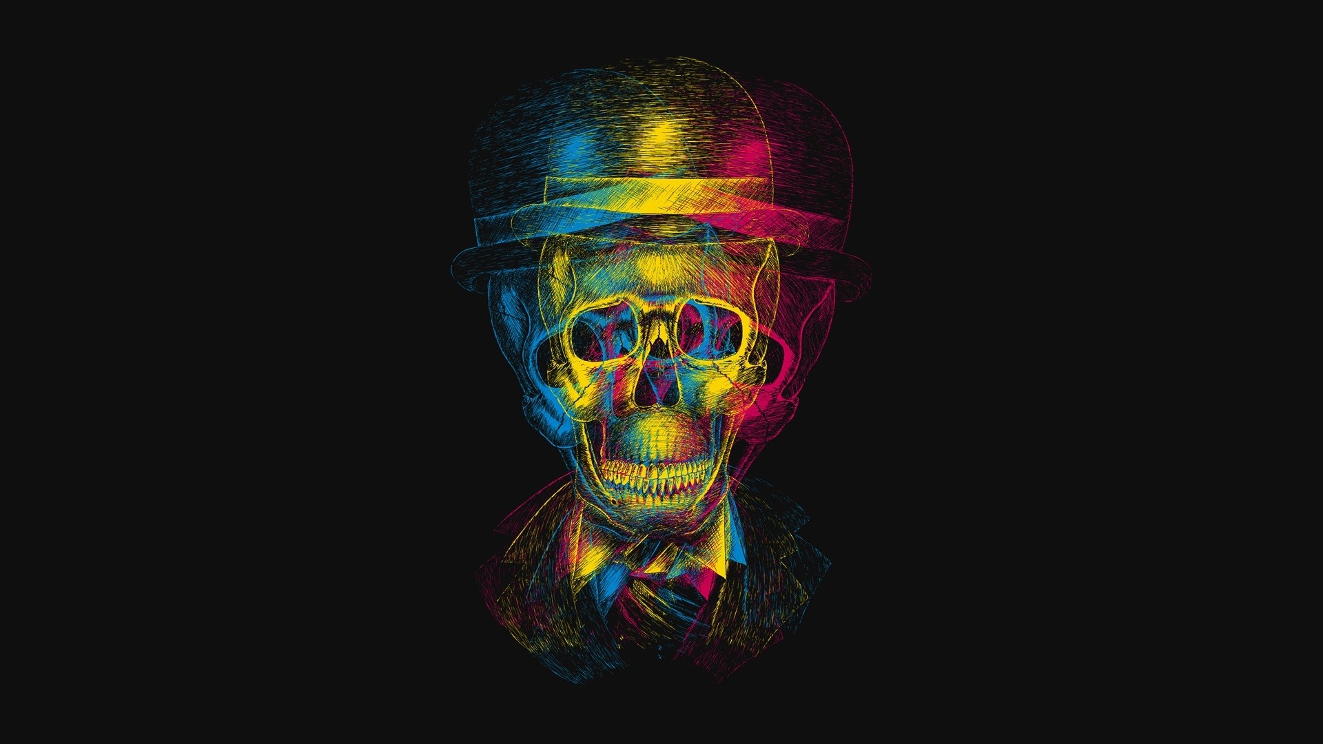 Wallpaper Skull Hat Anaglyph Drawing Full Hd 1080p