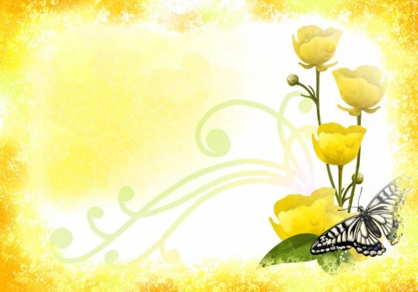 Butterfly yellow flowers background layered design PSD material